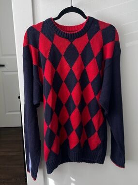 80s/90s Vintage GENERRA Navy and Red Argyle Crewneck Sweater